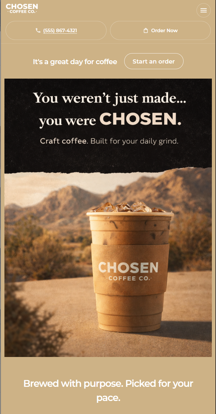 Chosen Coffee mobile screen