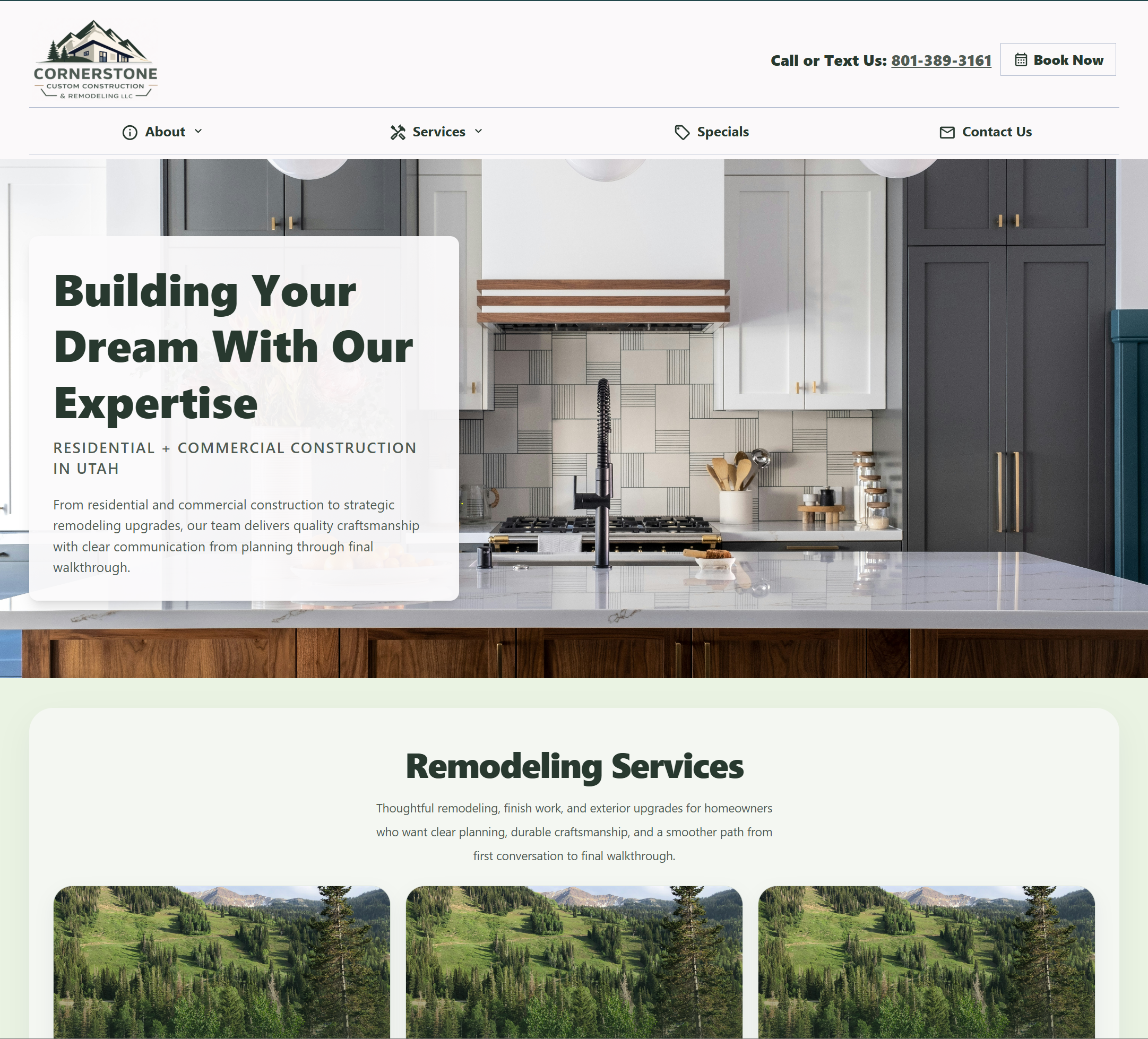 Cornerstone Construction Remodeling desktop screen