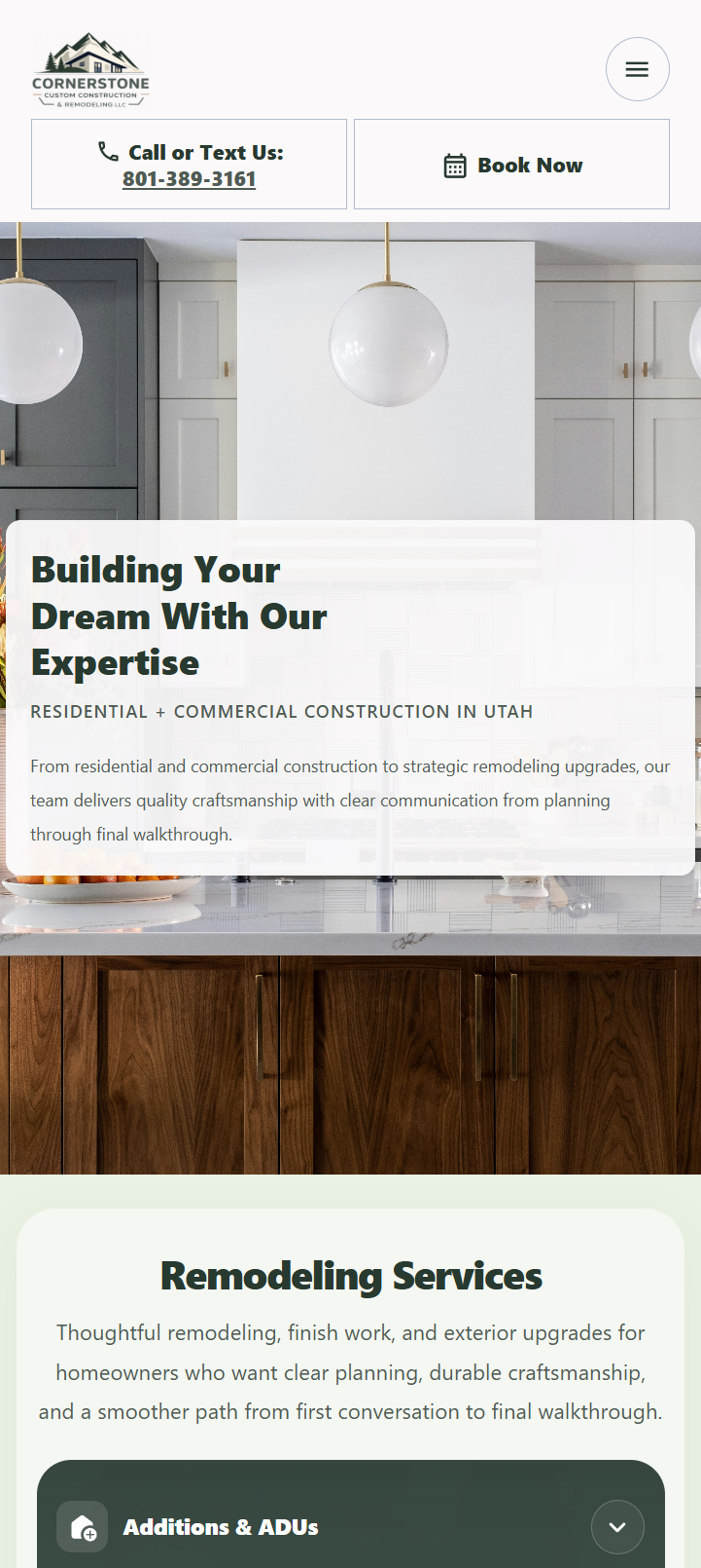 Cornerstone Construction Remodeling mobile screen