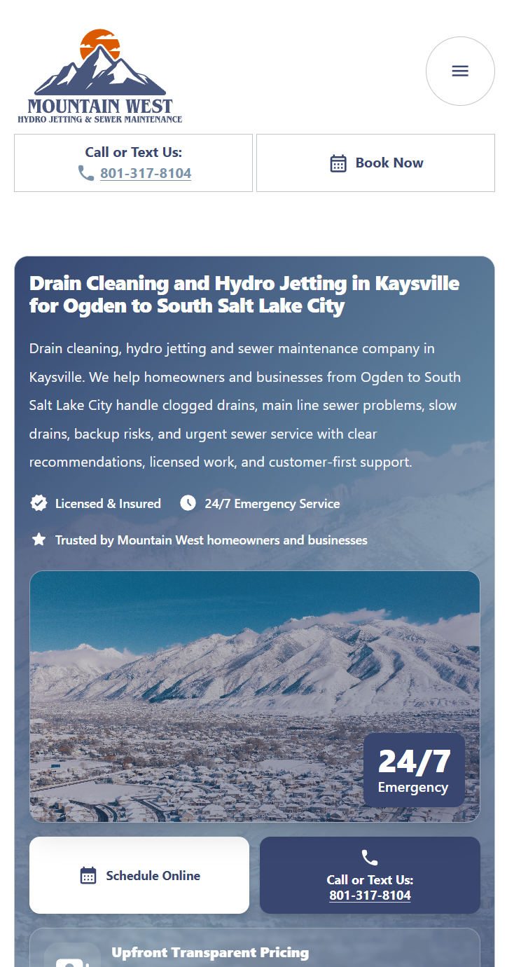 Mountain West Hydro Jetting mobile screen